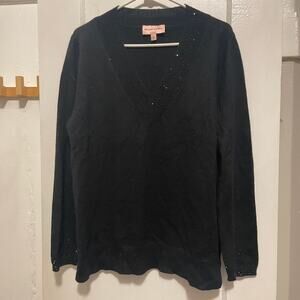 Black Label by Chicos Black 100% Cashmere Rhinestone Embellished Sweater Size L